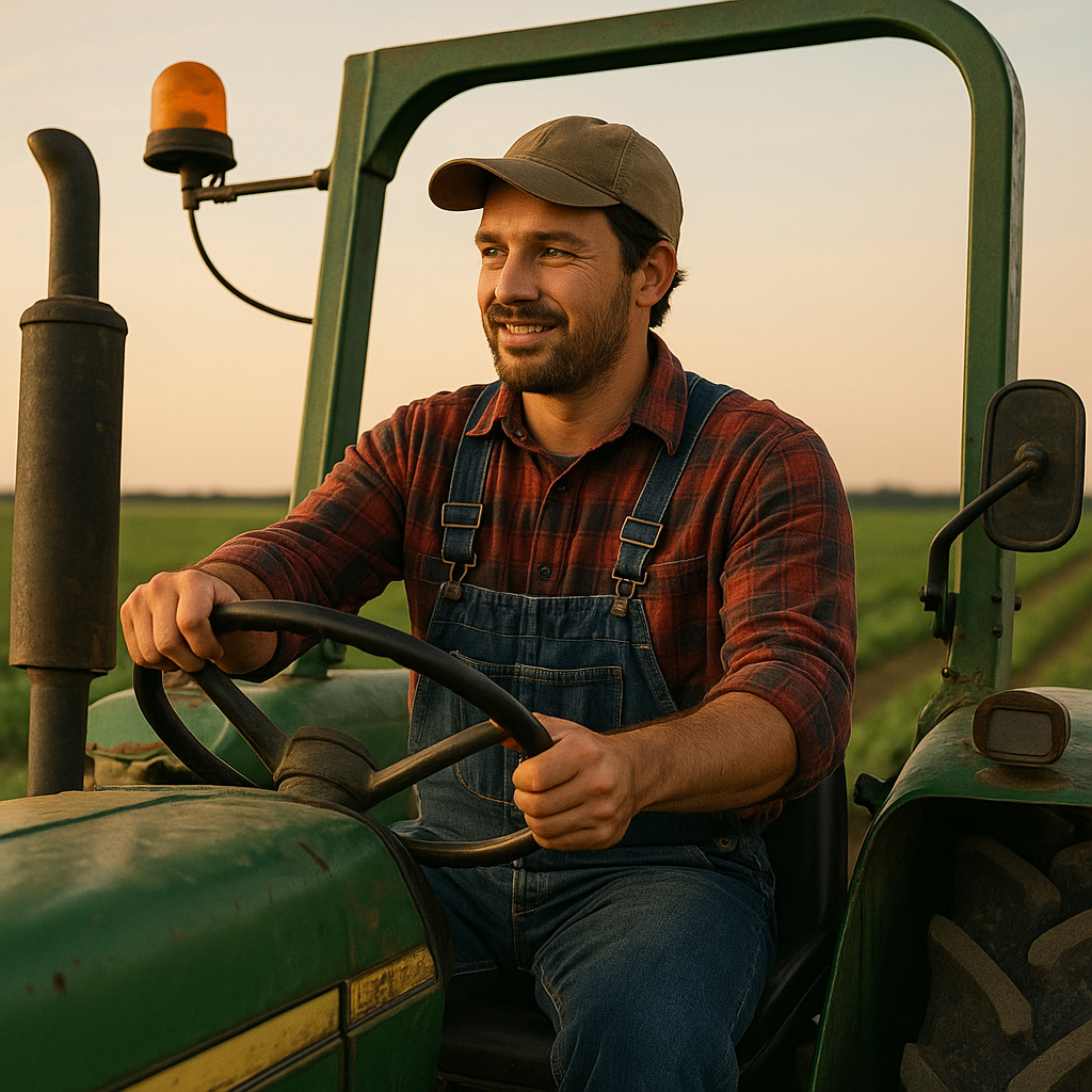 Farmer on a tractor with digital overlay